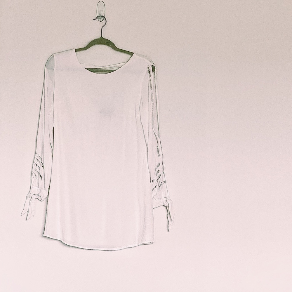 White Mini Dress with Cut-Out Long Sleeves